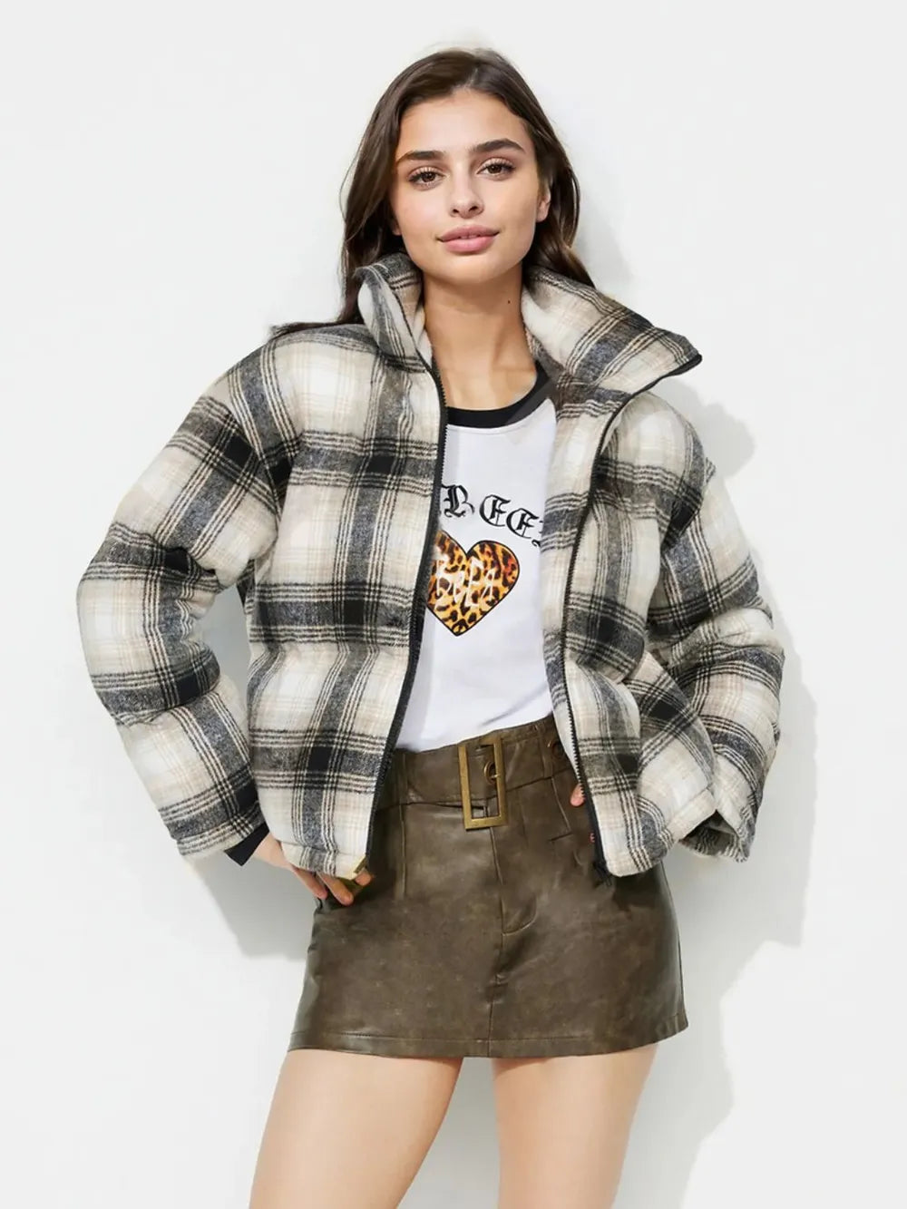 Plaid Zip-Up Jacket — AREVONNE product view 3