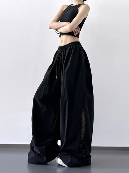 Lace-Detail Drawstring Wide-Leg Pants — AREVONNE product view 9
