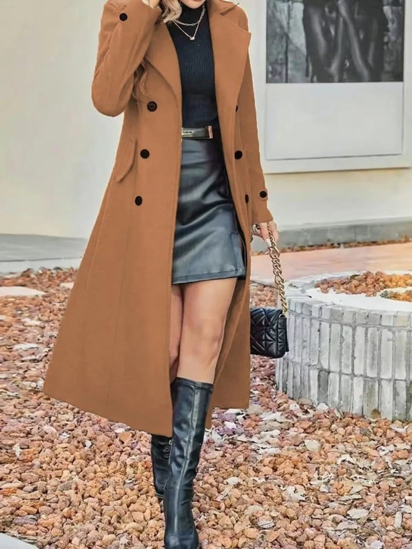 Double-Breasted Longline Trench Coat — AREVONNE product view 7