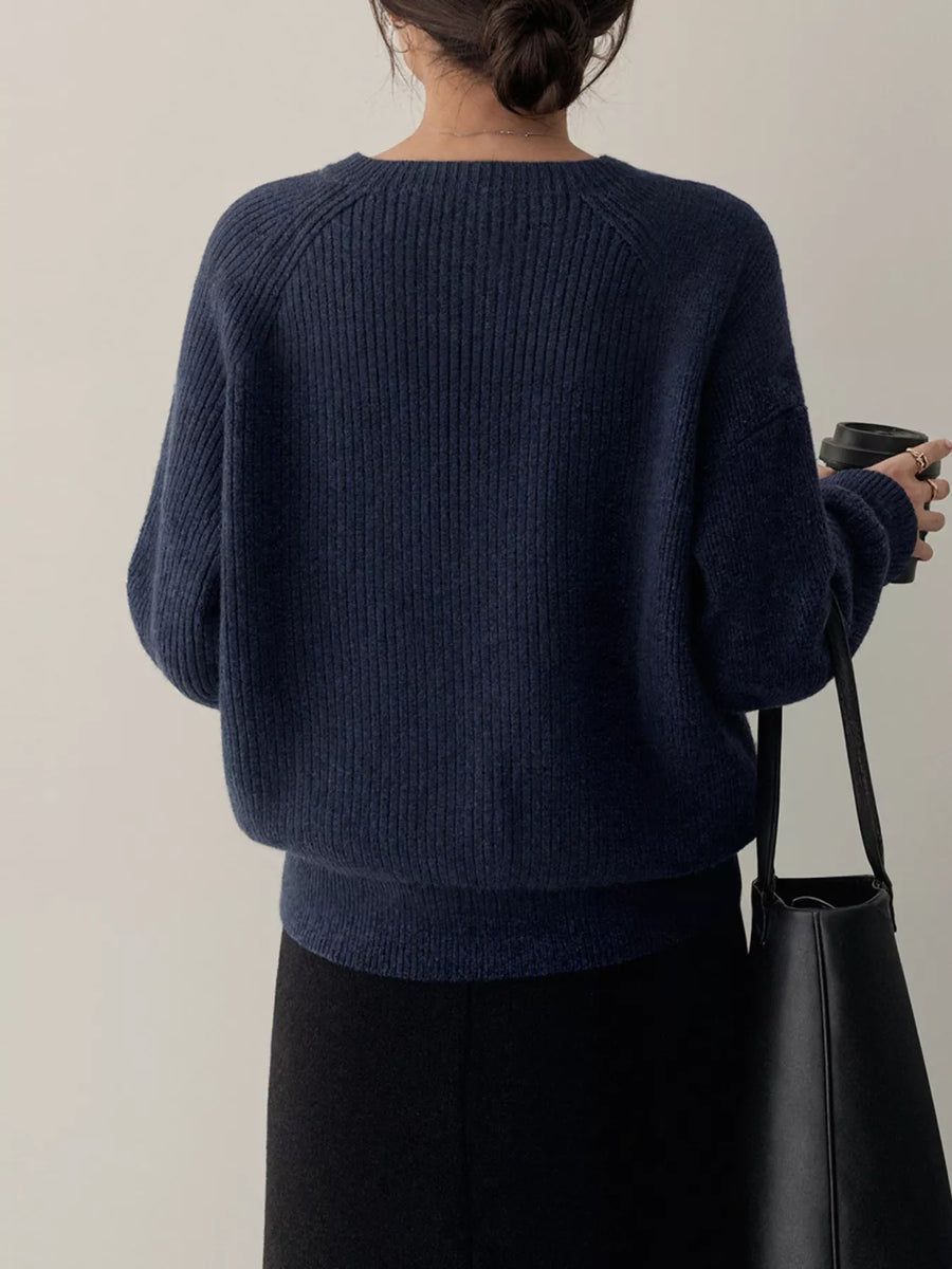 Button-Detail Ribbed Sweater