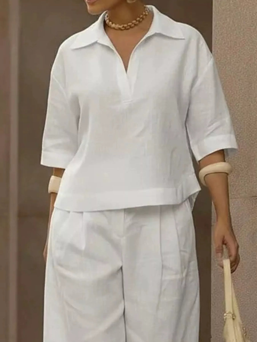 3/4-Sleeve Wide-Leg Two-Piece Set
