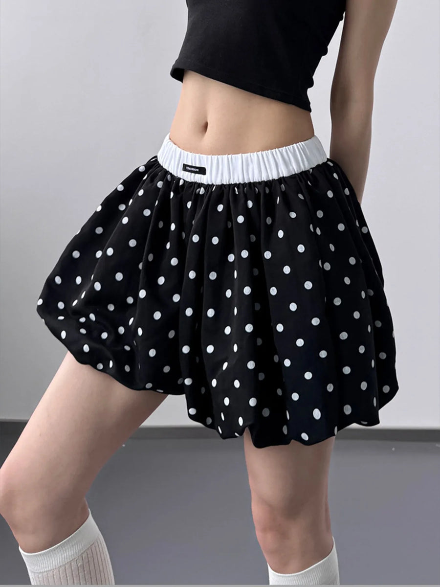 Polka-Dot Elastic-Waist Bubble Shorts