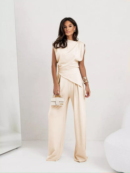 Satin Cowl-Neck Two-Piece Set — AREVONNE product view 3