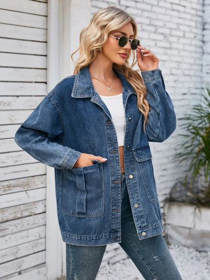 Button-Up Pocket Denim Jacket — AREVONNE product view 3