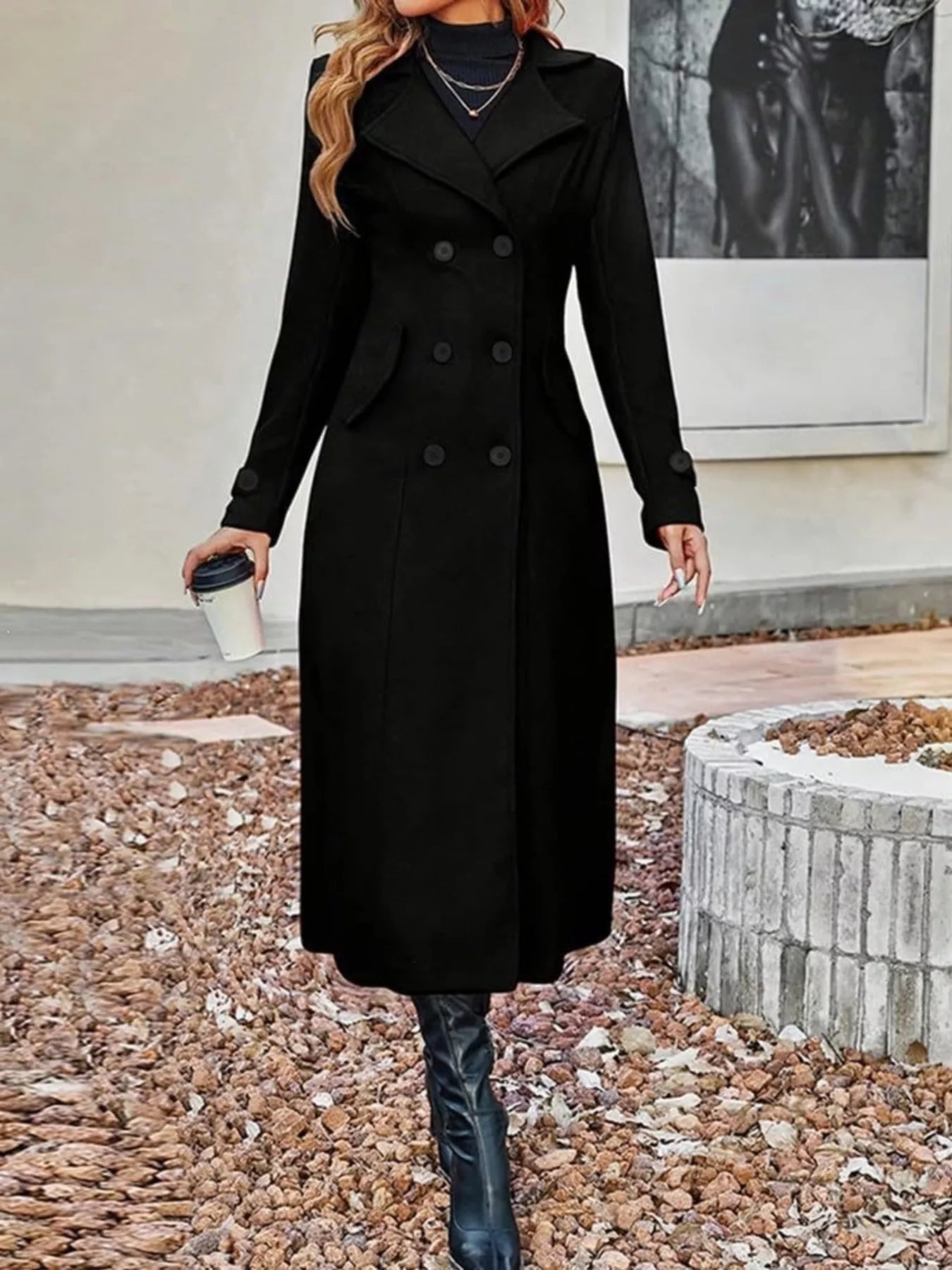 Double-Breasted Longline Trench Coat — AREVONNE product view 5