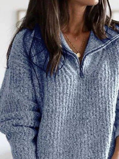 Half-Zip Textured Sweater — AREVONNE product view 6