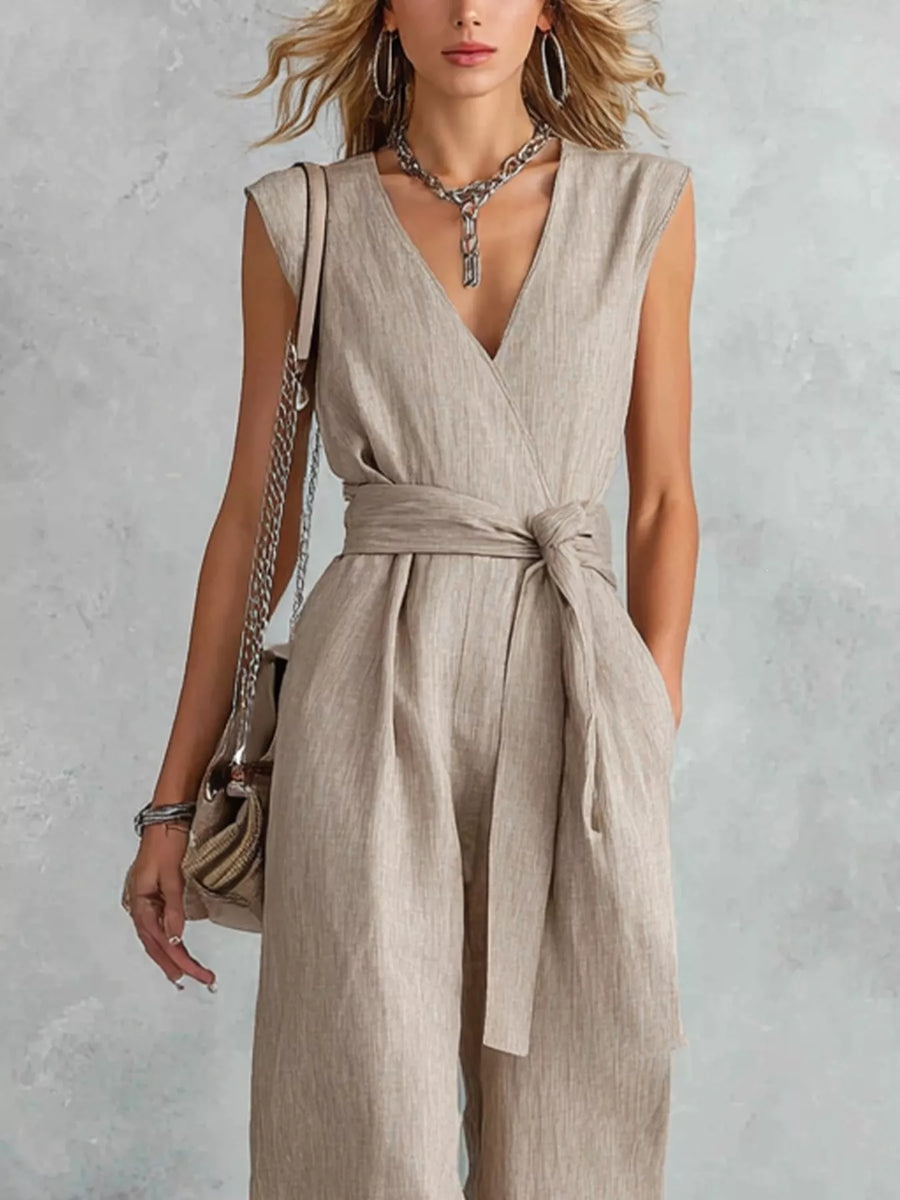 Pocketed Tie-Waist Wide-Leg Jumpsuit