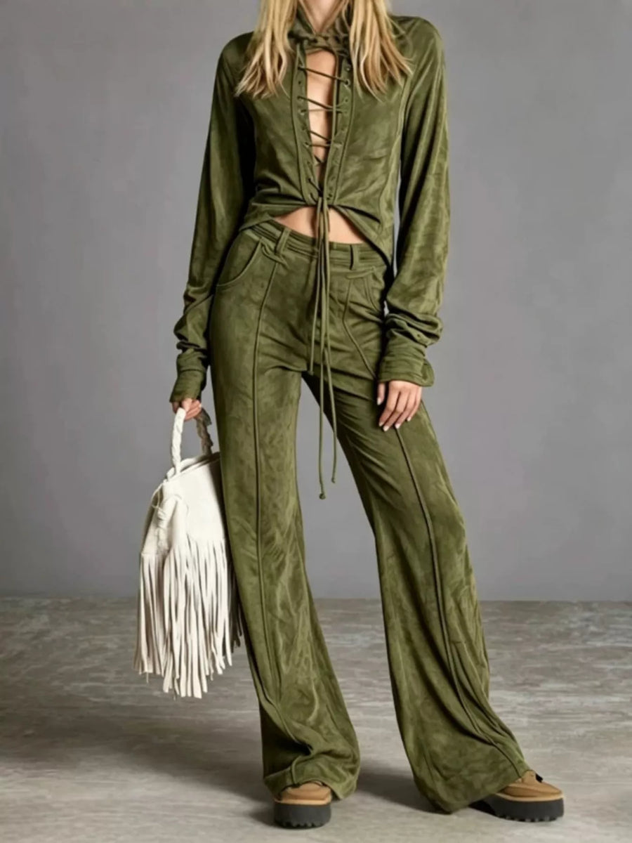 Lace-Up Wide-Leg Two-Piece Set
