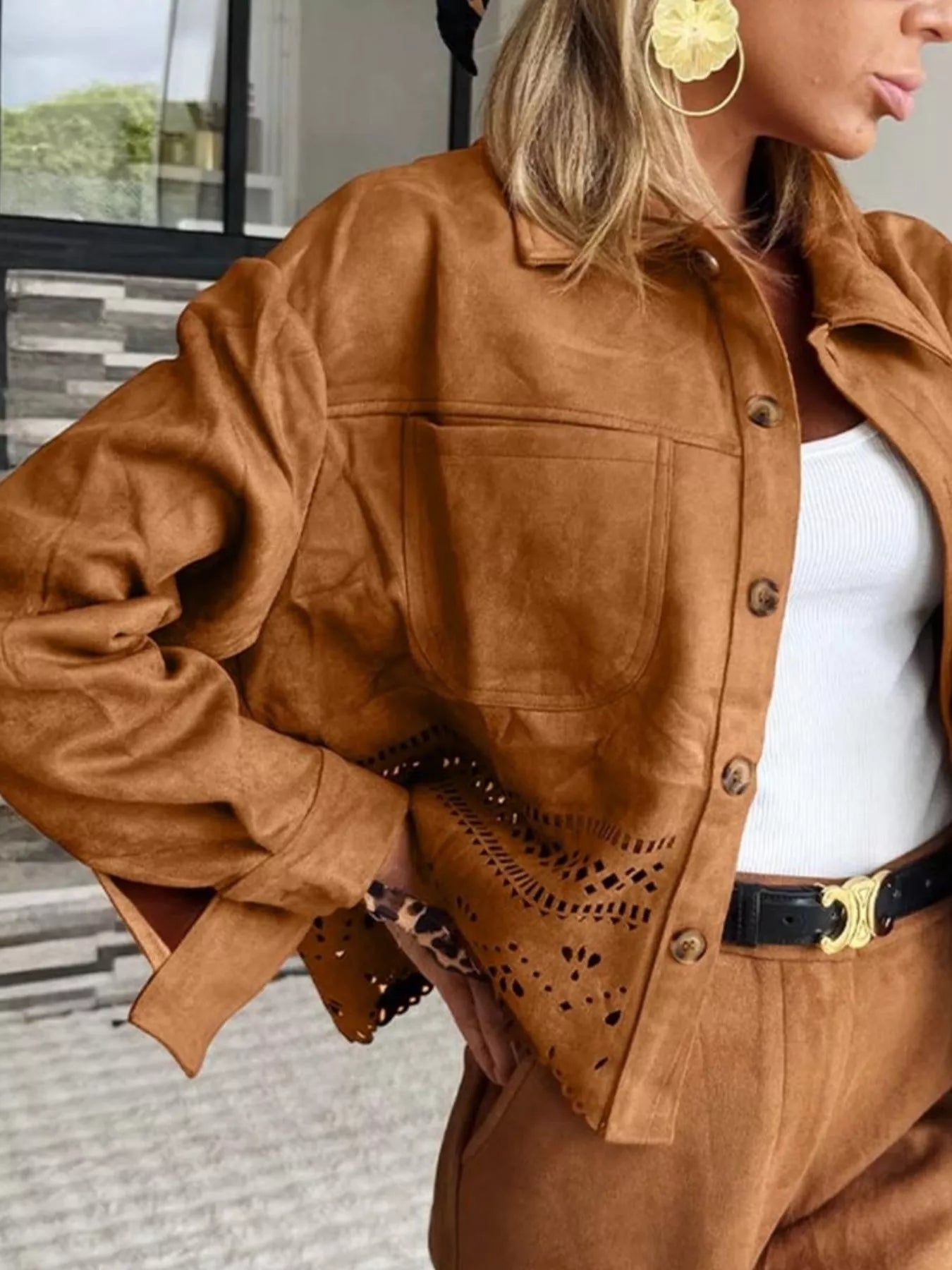 Faux-Suede Cutout Jacket — AREVONNE product view 2