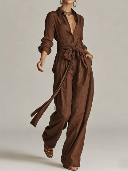 Belted Button-Down Jumpsuit — AREVONNE product view 3