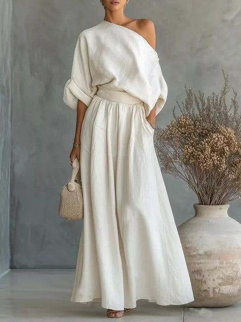 One-Shoulder Wide-Leg Two-Piece Set