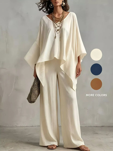 V-Neck Batwing Wide-Leg Two-Piece Set