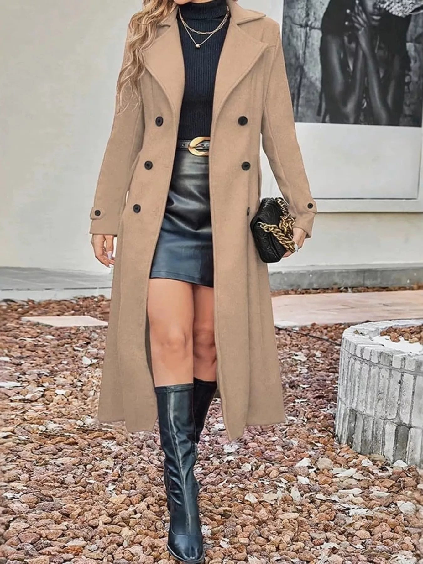 Double-Breasted Longline Trench Coat — AREVONNE product view 1