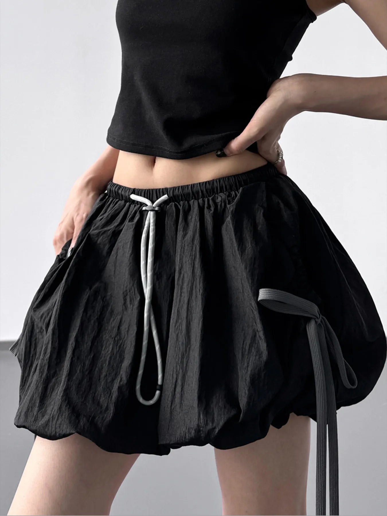 Drawstring Bubble Shorts — AREVONNE product view 1