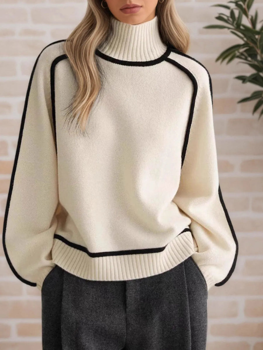 Contrast-Stitch Turtleneck Sweater
