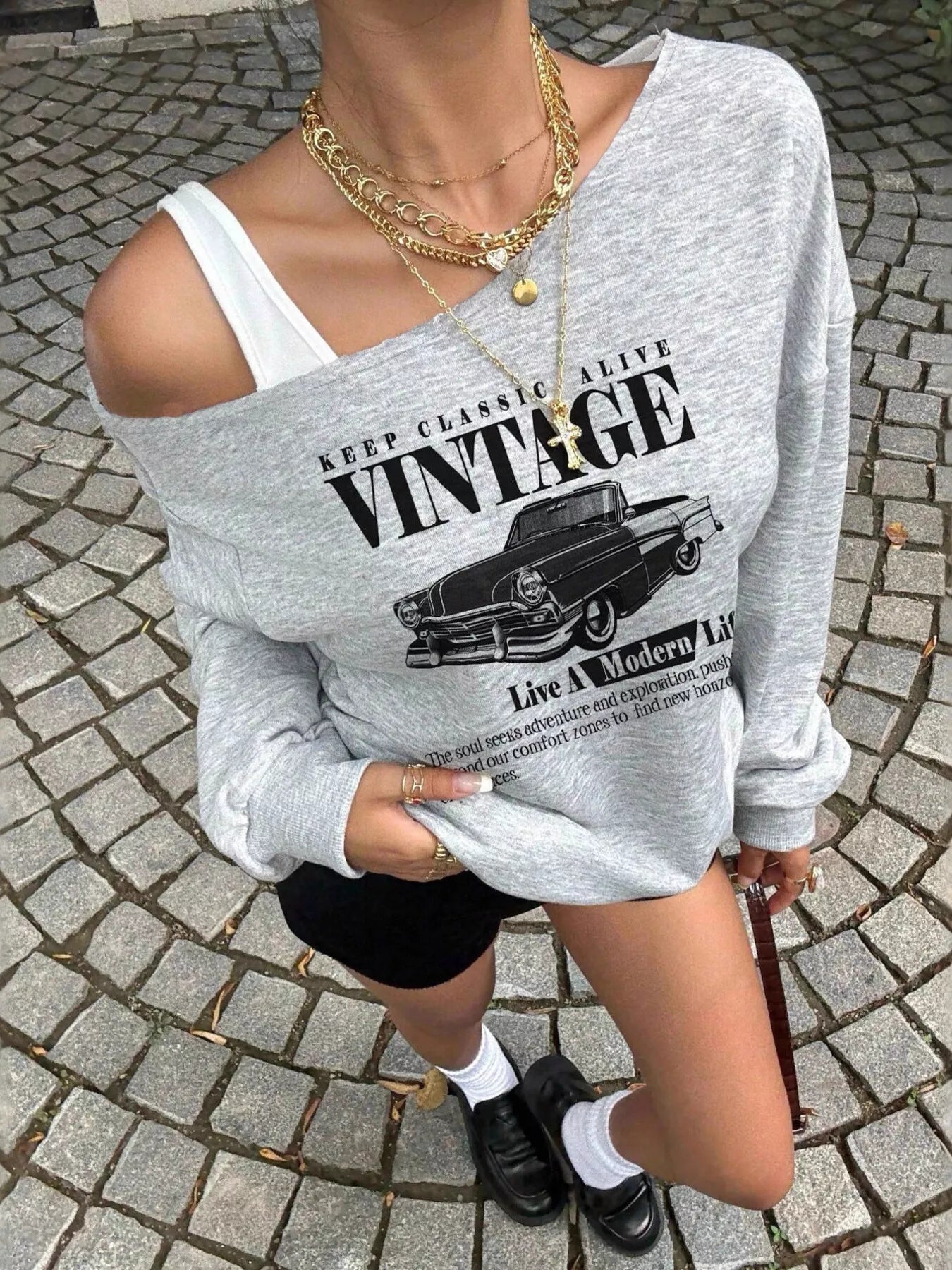 Oversized Asymmetrical-Neck Sweatshirt