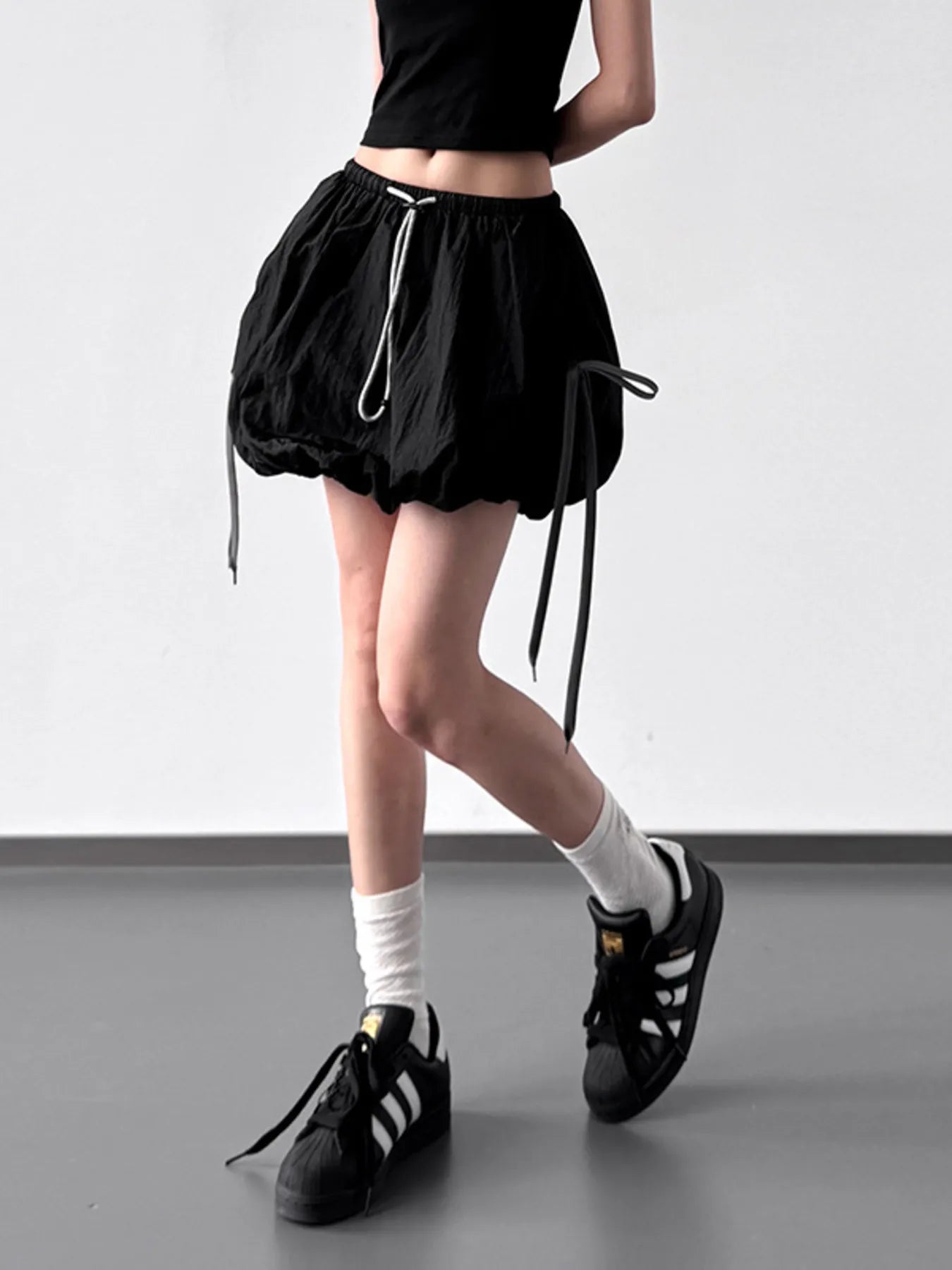 Drawstring Bubble Shorts — AREVONNE product view 4