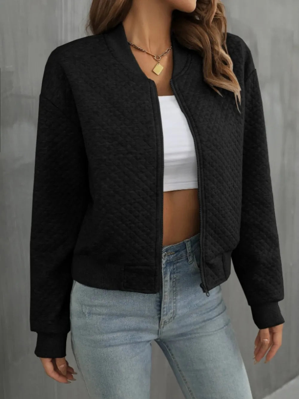 Clean Zip-Up Long-Sleeve Jacket — AREVONNE product view 2