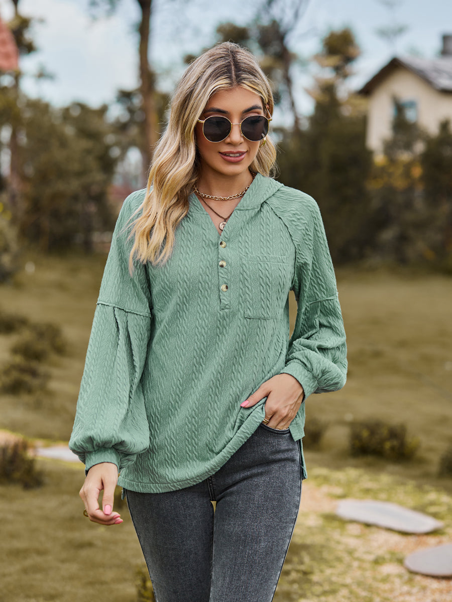 Cable-Knit Dropped-Shoulder Hoodie — AREVONNE product view 1