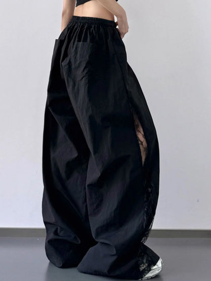 Lace-Detail Drawstring Wide-Leg Pants — AREVONNE product view 8