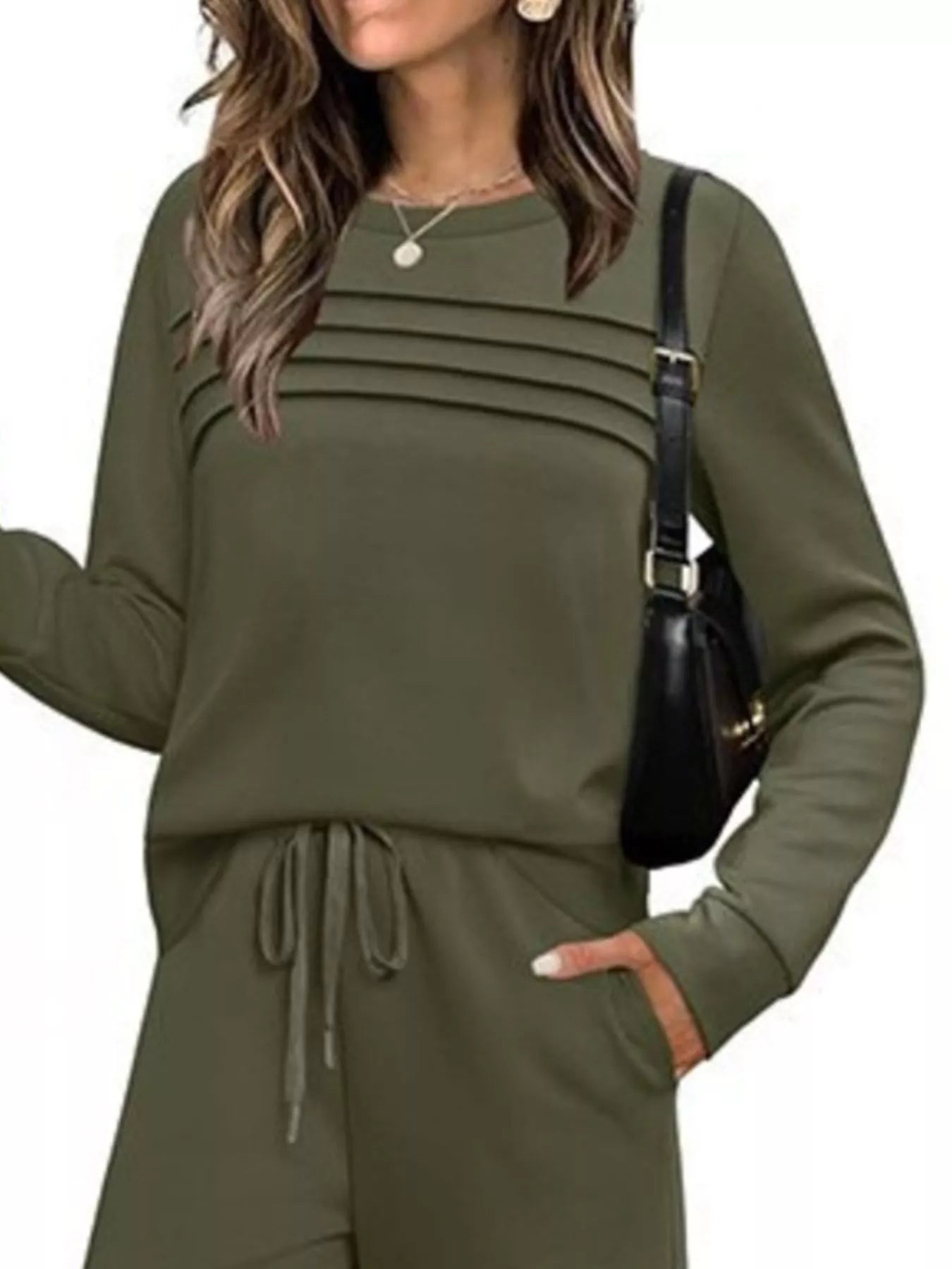 Round-Neck Long-Sleeve Two-Piece Set — AREVONNE product view 3