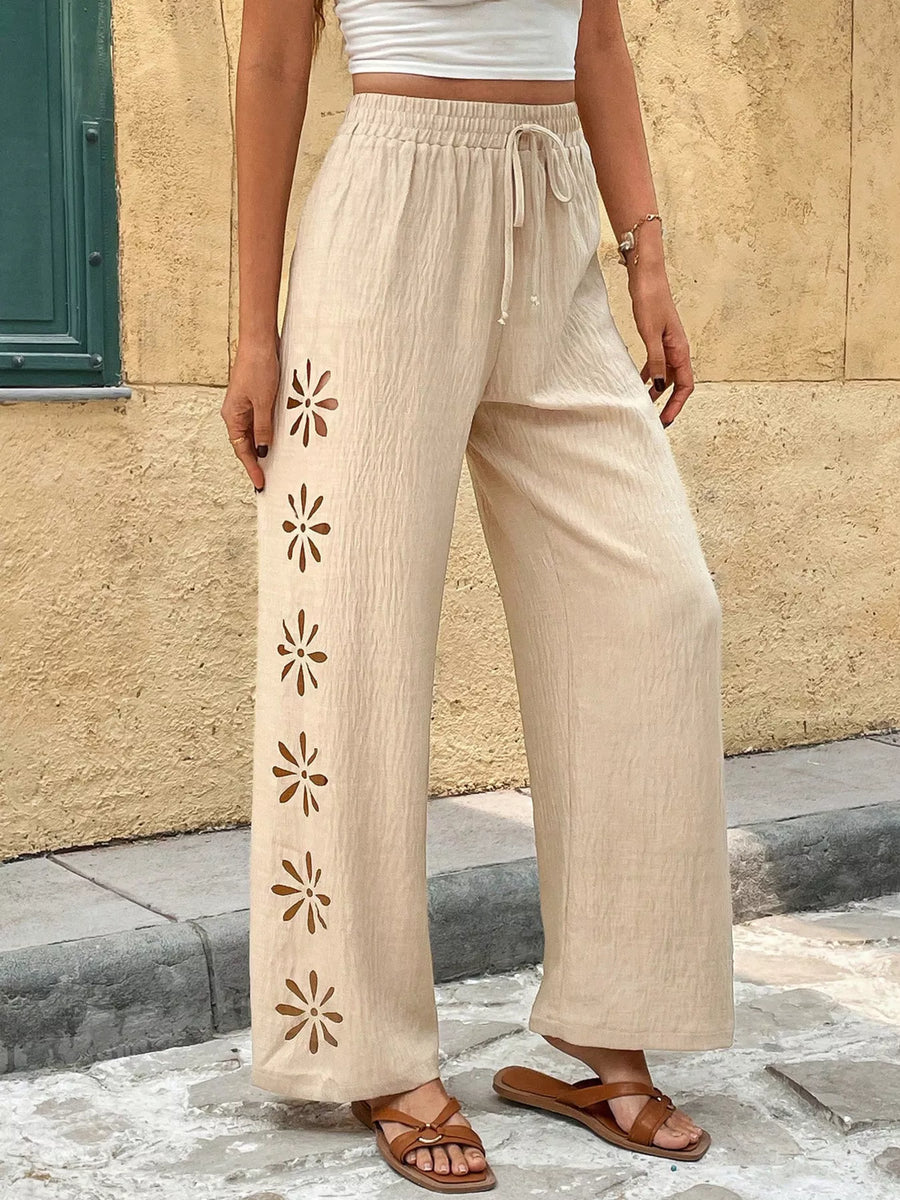Drawstring Cutout Wide-Leg Pants