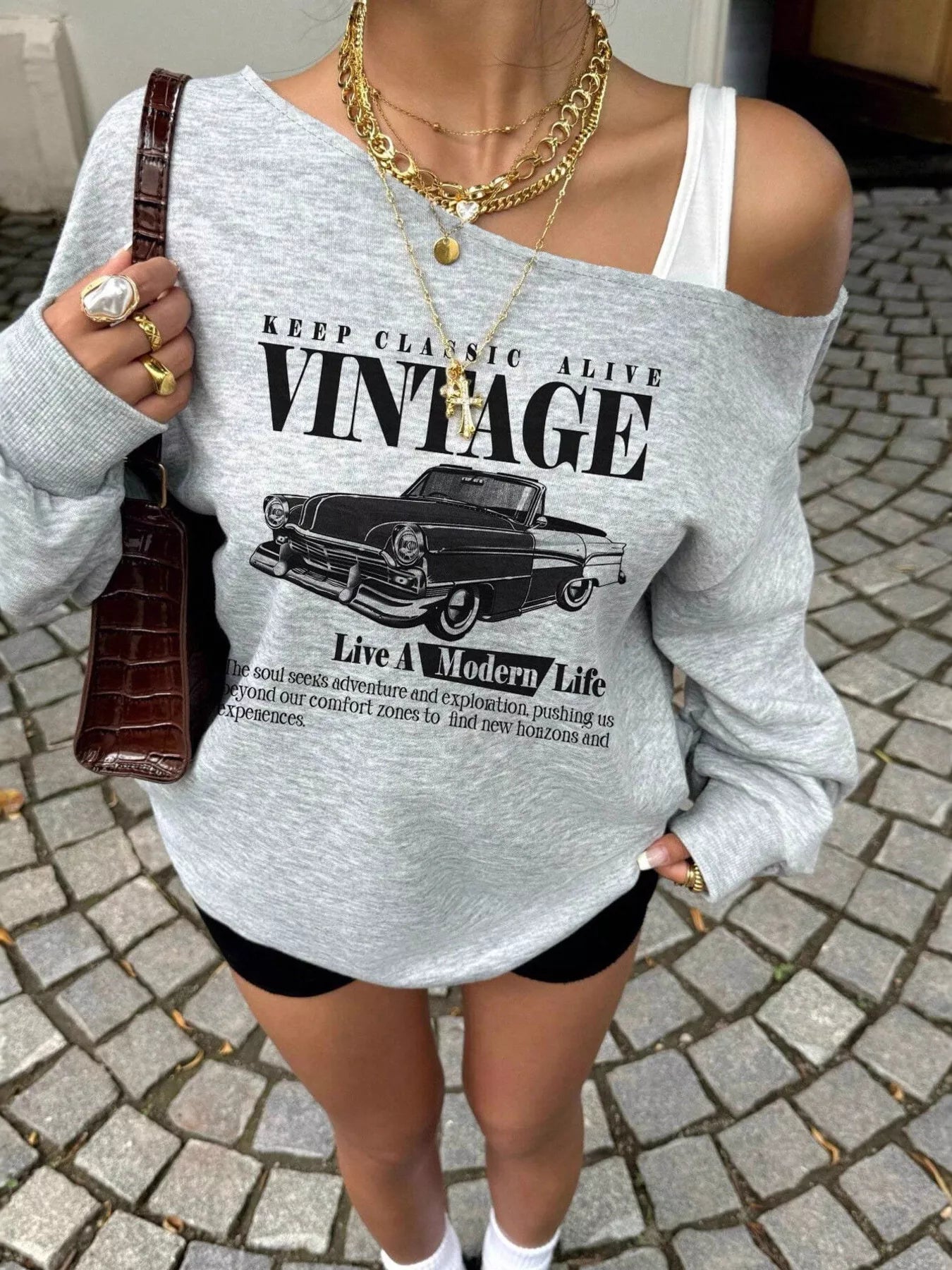 Oversized Asymmetrical-Neck Sweatshirt — AREVONNE product view 2