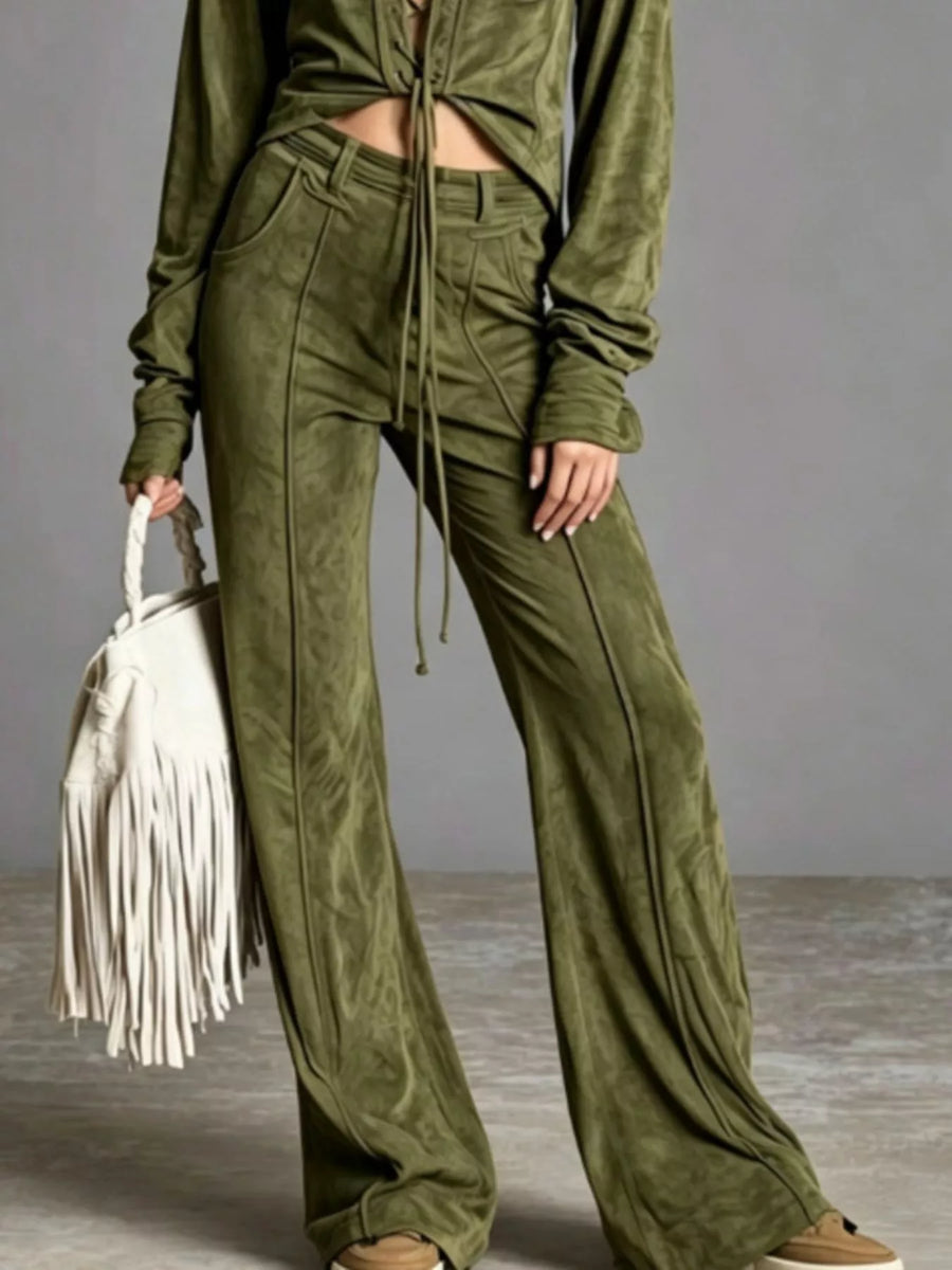 Lace-Up Wide-Leg Two-Piece Set