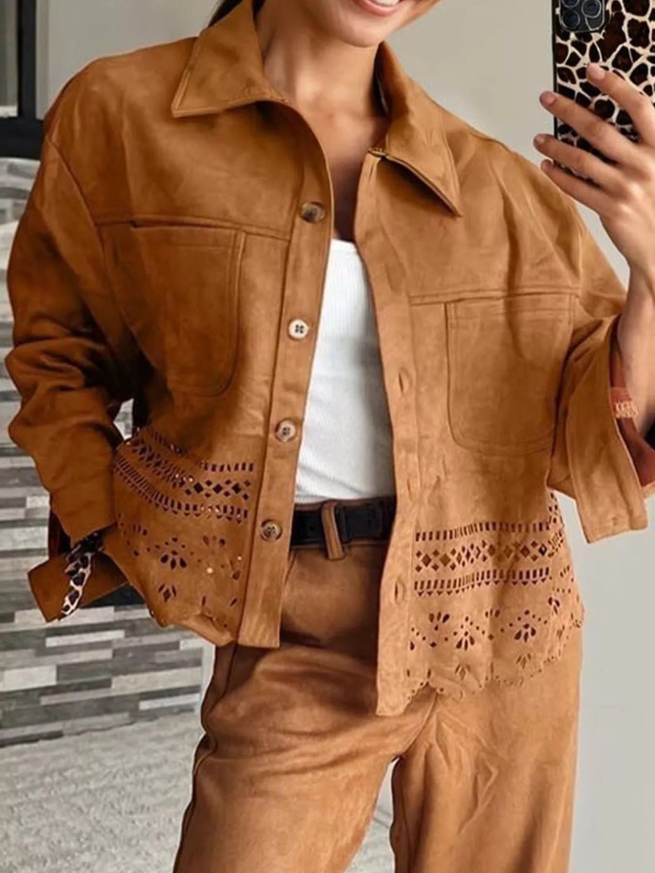 Faux-Suede Cutout Jacket — AREVONNE product view 3