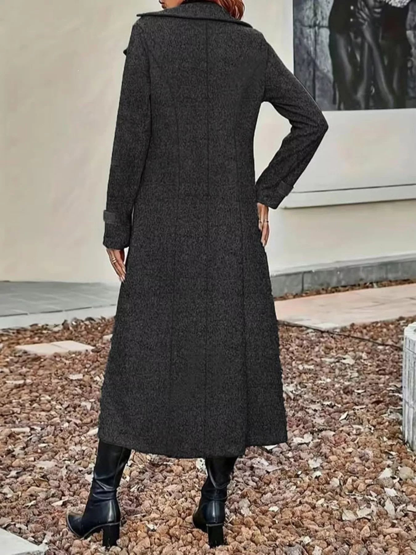Double-Breasted Longline Trench Coat — AREVONNE product view 16