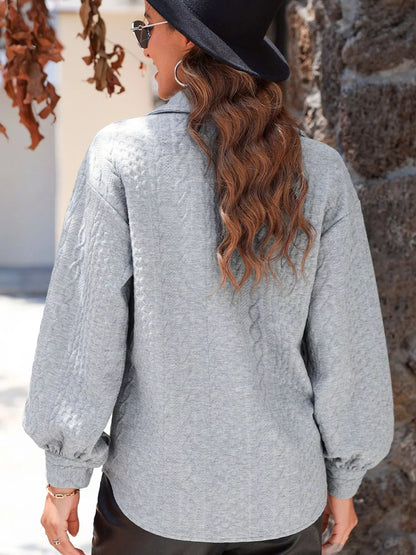Cable-Texture Puff-Sleeve Shacket — AREVONNE product view 2