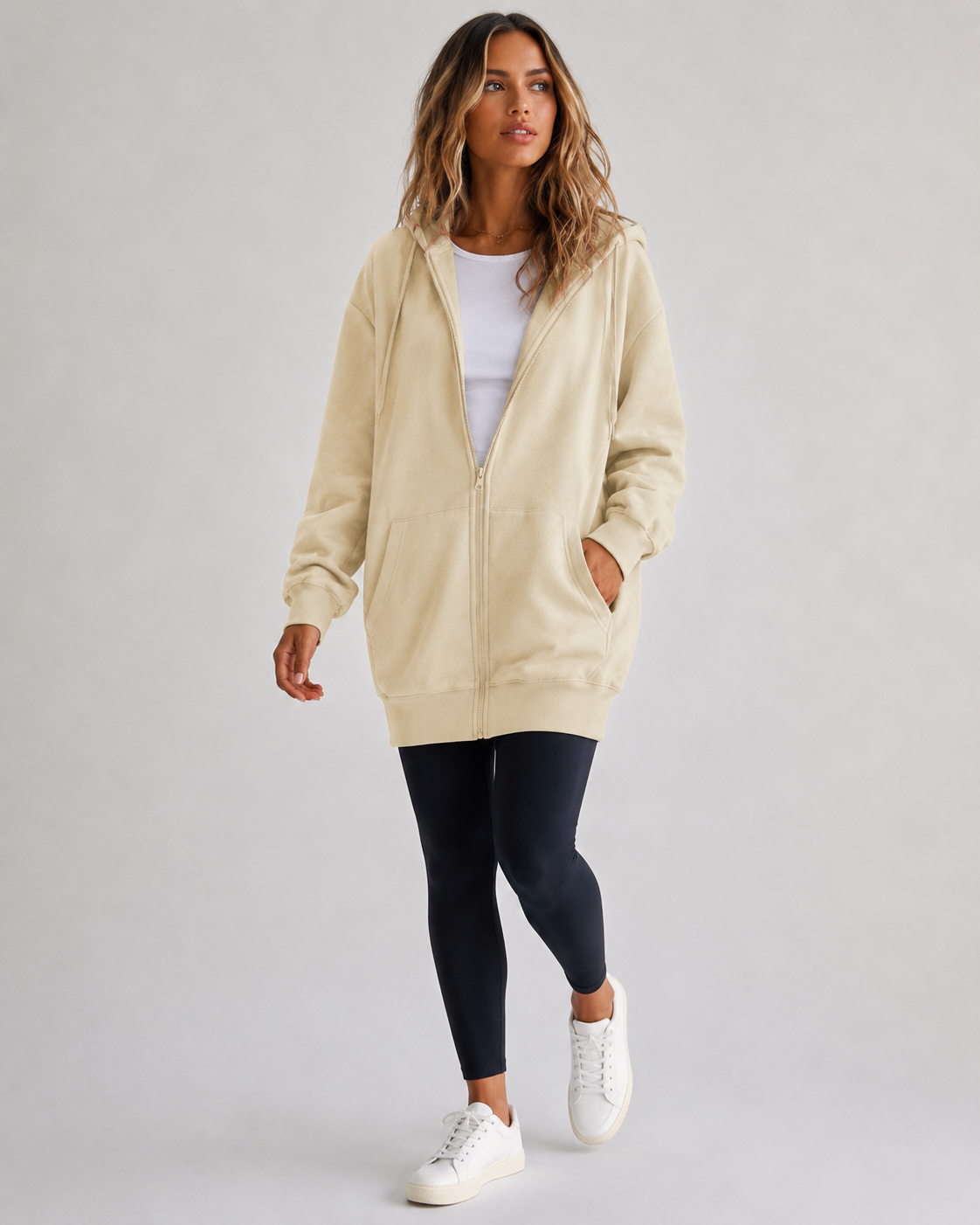 Longline Zip-Up Drawstring Hoodie — high-resolution product view 6