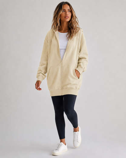 Longline Zip-Up Drawstring Hoodie — high-resolution product view 6