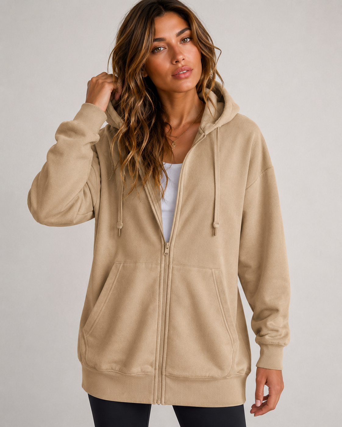 Longline Zip-Up Drawstring Hoodie — high-resolution product view 9