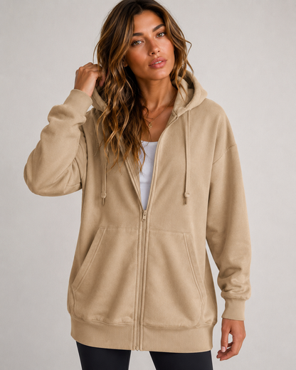 Longline Zip-Up Drawstring Hoodie — high-resolution product view 9