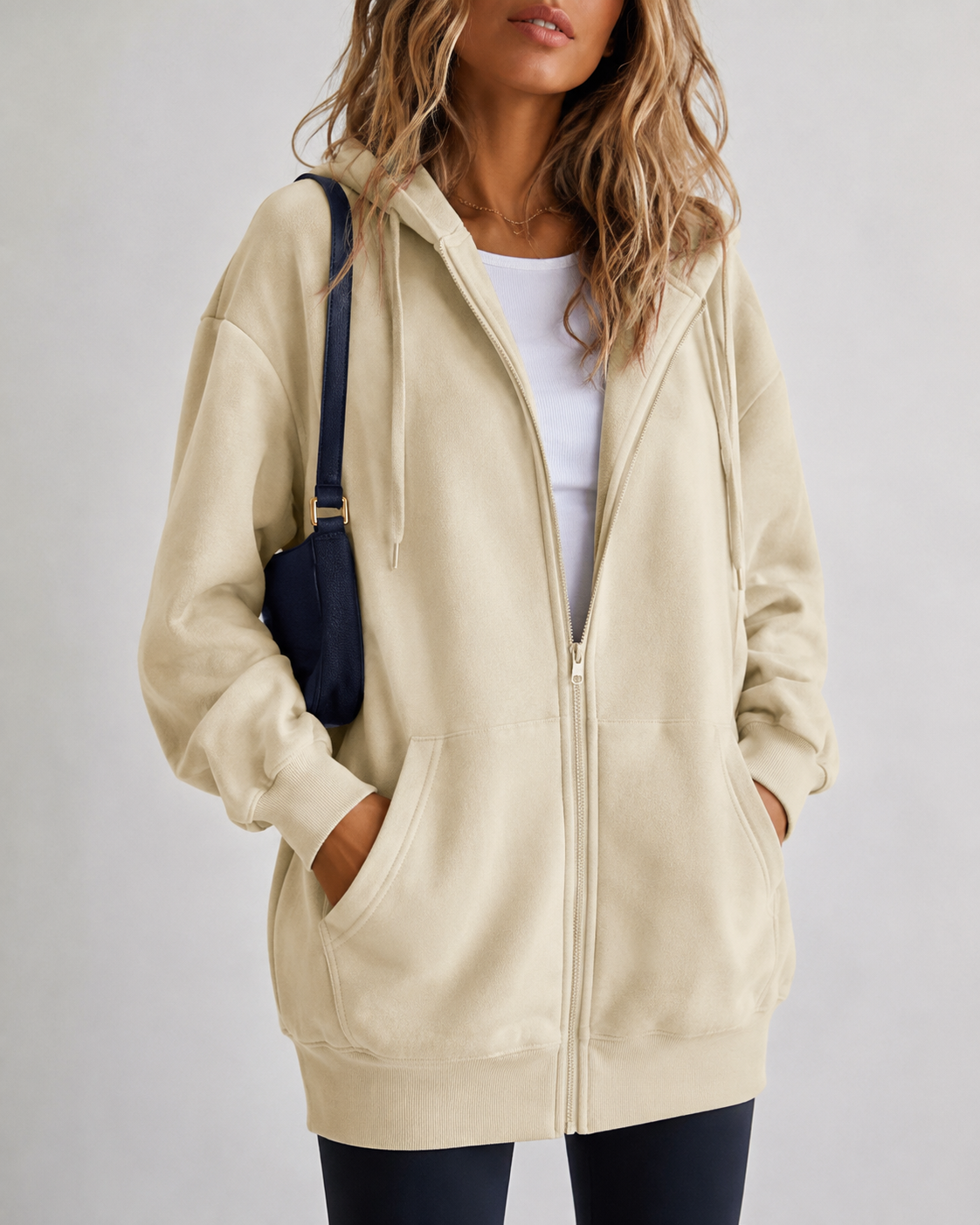 Longline Zip-Up Drawstring Hoodie — high-resolution product image
