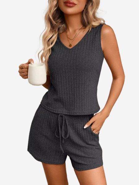 Ribbed Tank & Drawstring Shorts Set — AREVONNE product view 1